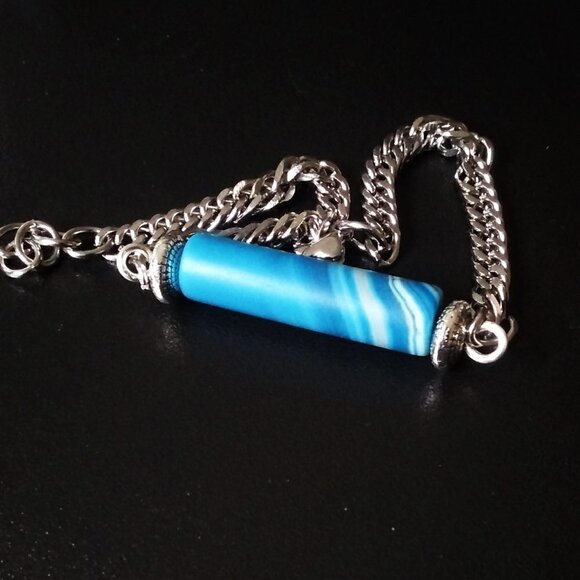 Surf & Ocean Blues: Minimalist Agate Chain Bracelet - Adjustable for 7-8" Wrists - Picture 3 of 9